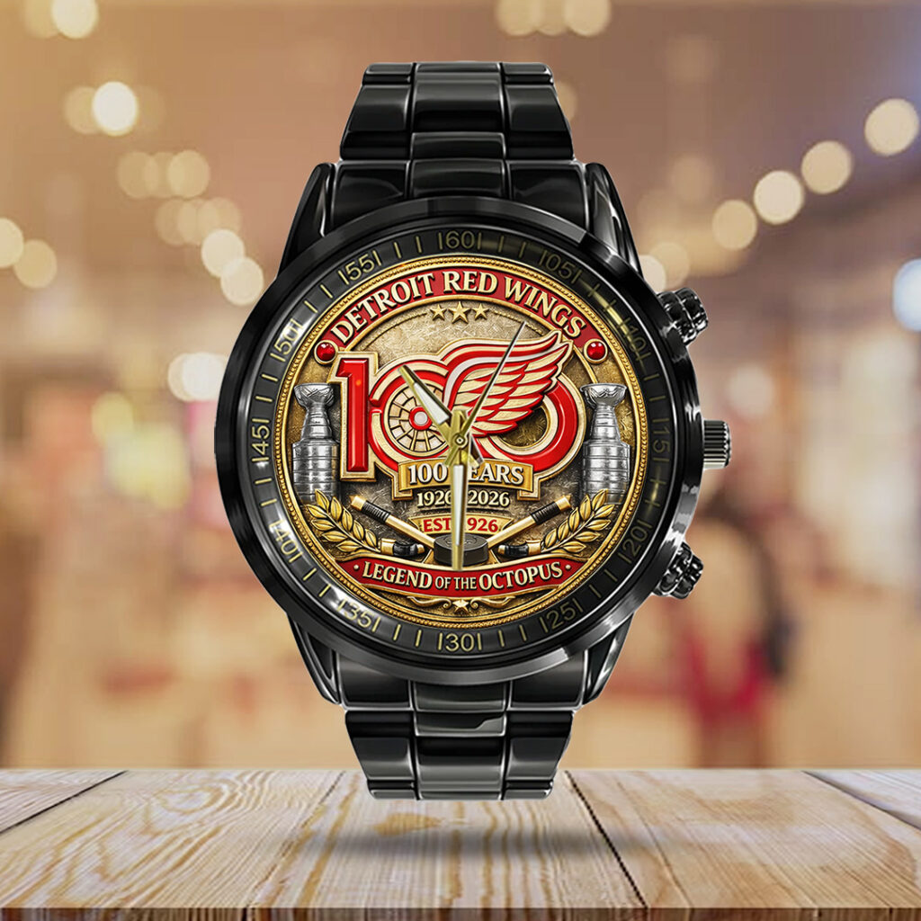 Detroit Red Wings 100th Anniversary Black Stainless Steel Watch - TANTN21495