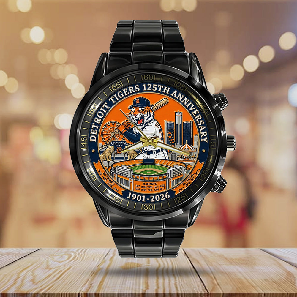 Detroit Tigers 125th Anniversary 2026 Black Stainless Steel Watch - TANTN21229
