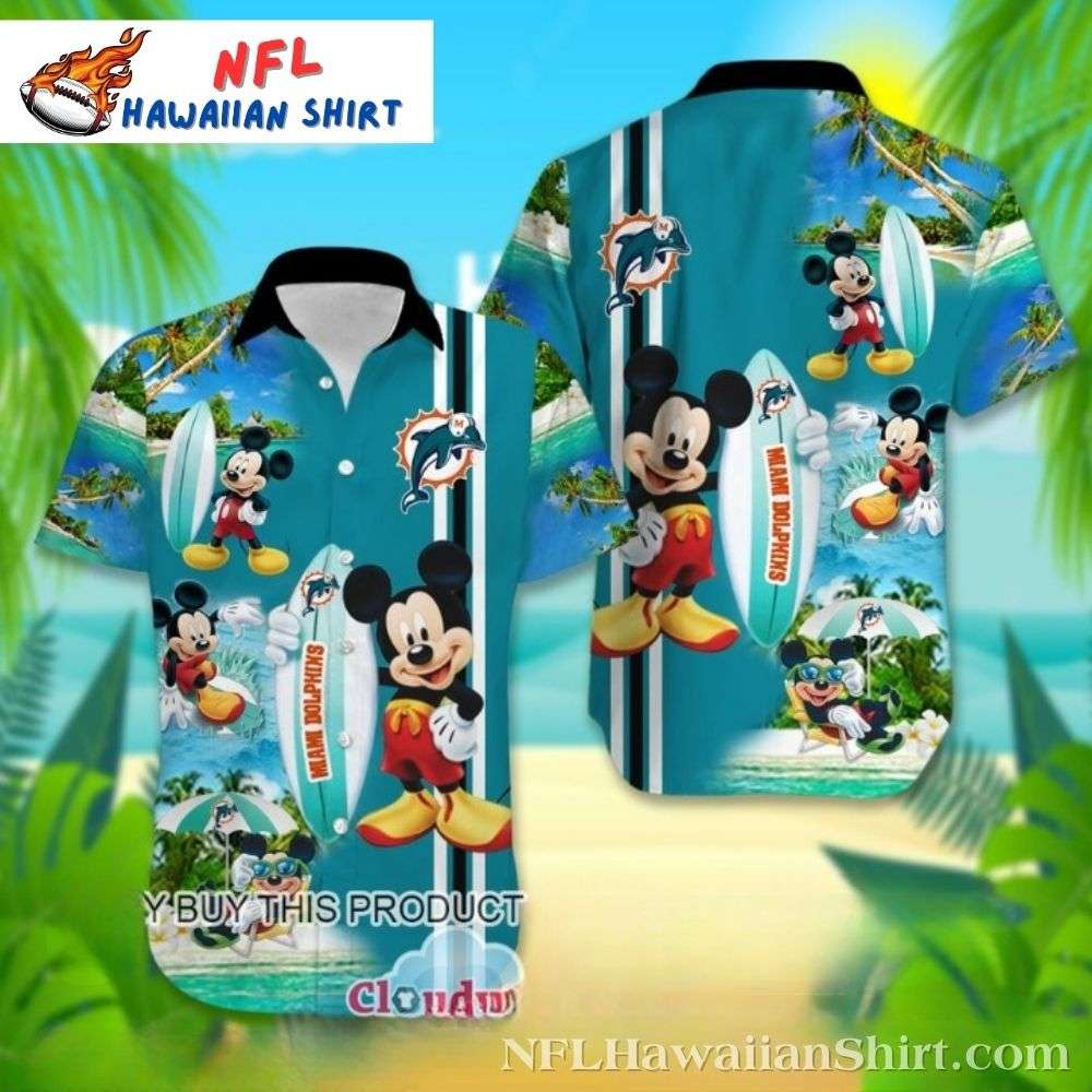 Miami Dolphins Hawaiian Shirt – Mickey Surfboard Beach Fan Design