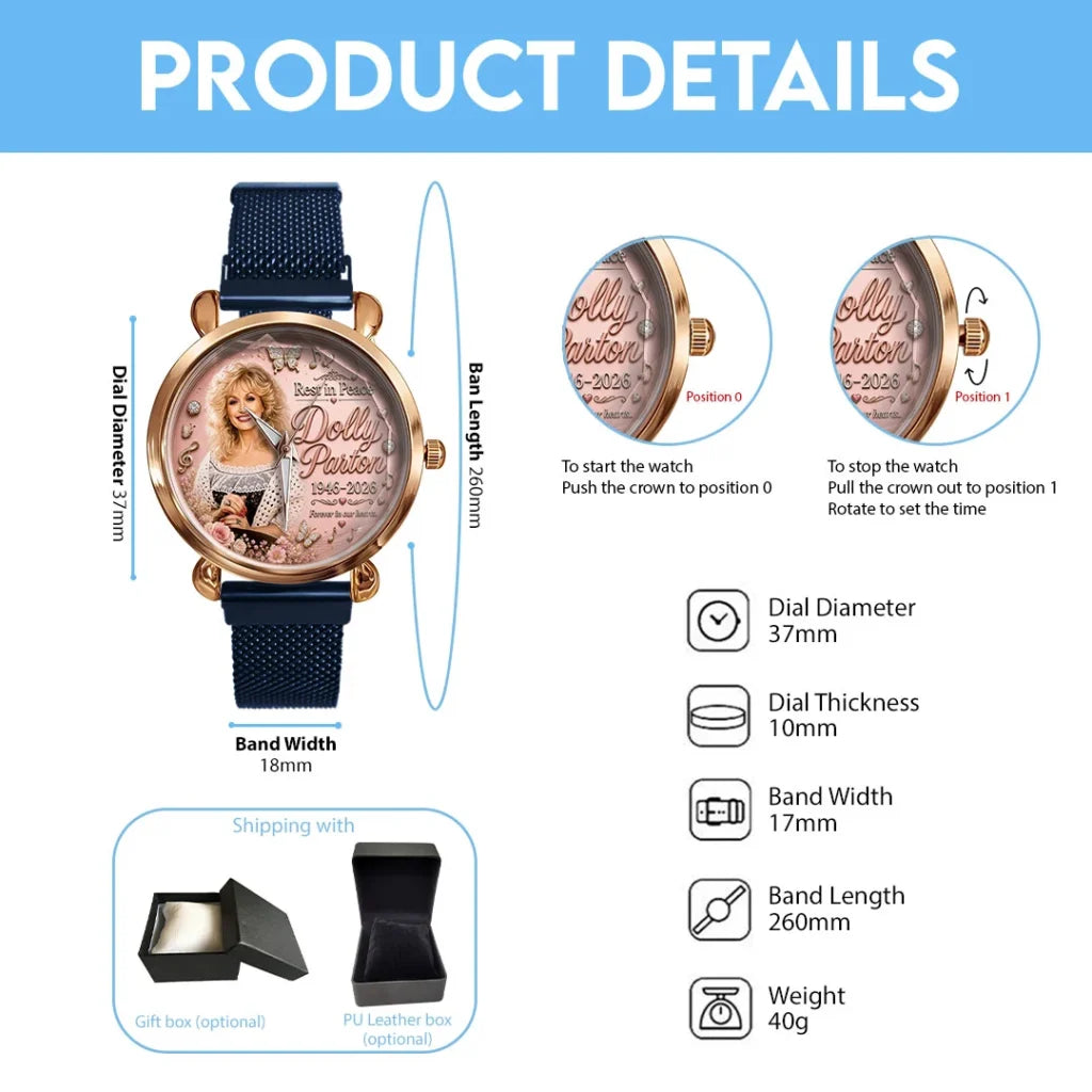 Dolly Parton Mesh Strap Quartz Watch - TMTHU8925