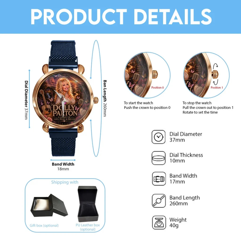 Dolly Parton Mesh Strap Quartz Watch - TMTHU8951