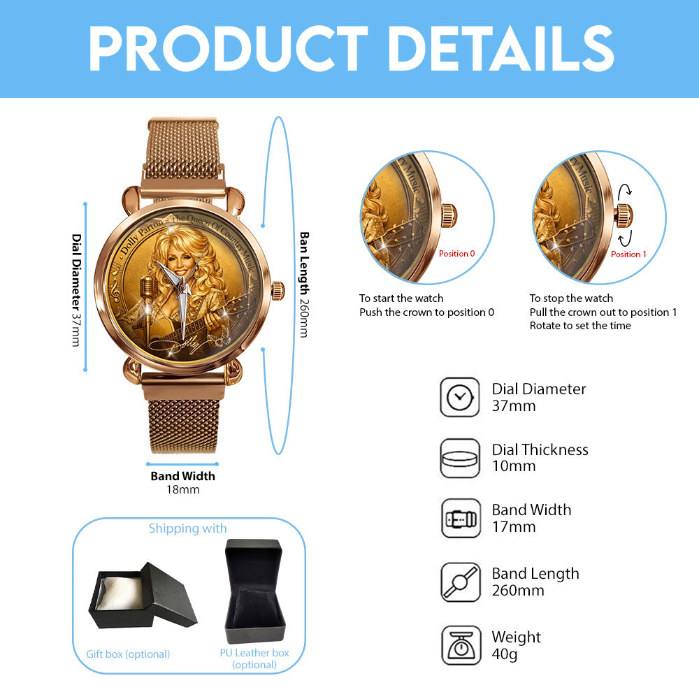 Dolly Parton Mesh Strap Quartz Watch - MAITM14696