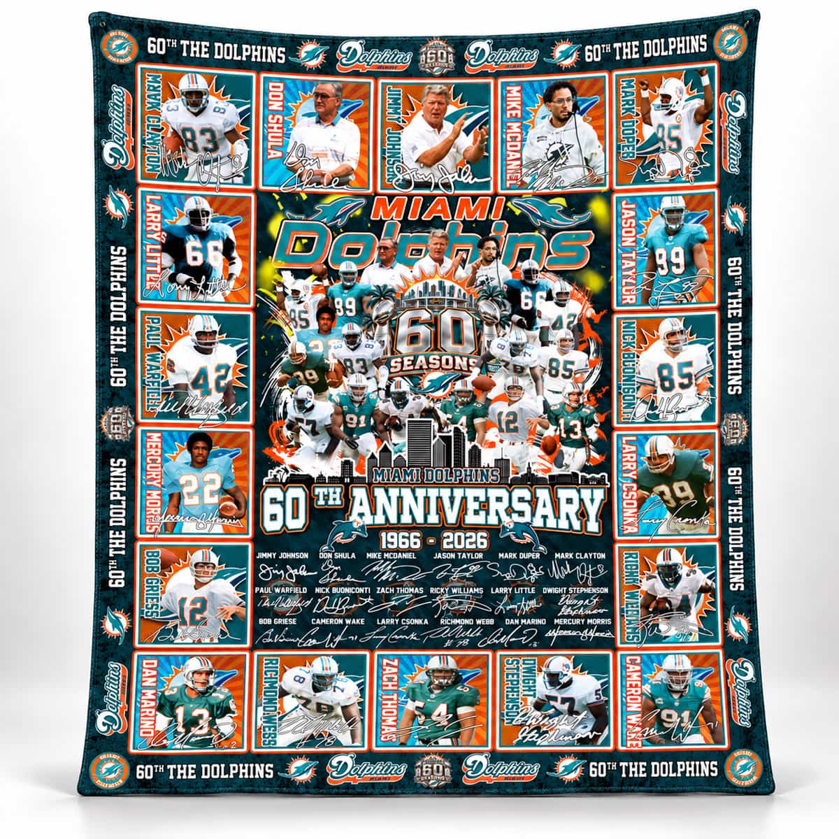 Dolphins 60th Anniversary 1966-2026 Quilt Blanket