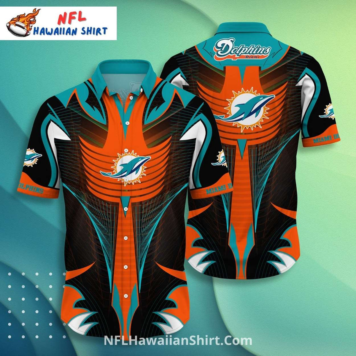 Dolphins Hawaiian Shirt – Dynamic Colorful Stripes And Dolphins Look
