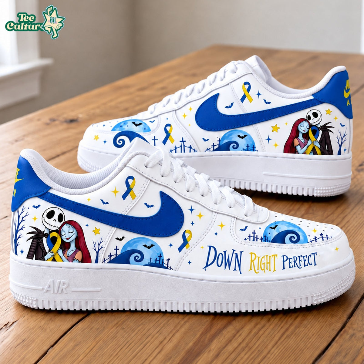 Down Syndrome Awareness Sneakers – Down Right Perfect Blue & Yellow Ribbon Shoes