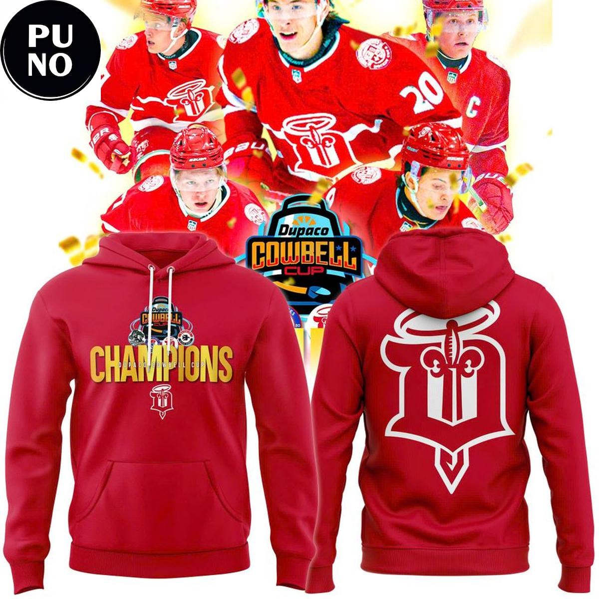 Dubuque Fighting Saints 2026 Dupaco Cowbell Cup Champion Hoodie T-Shirt
