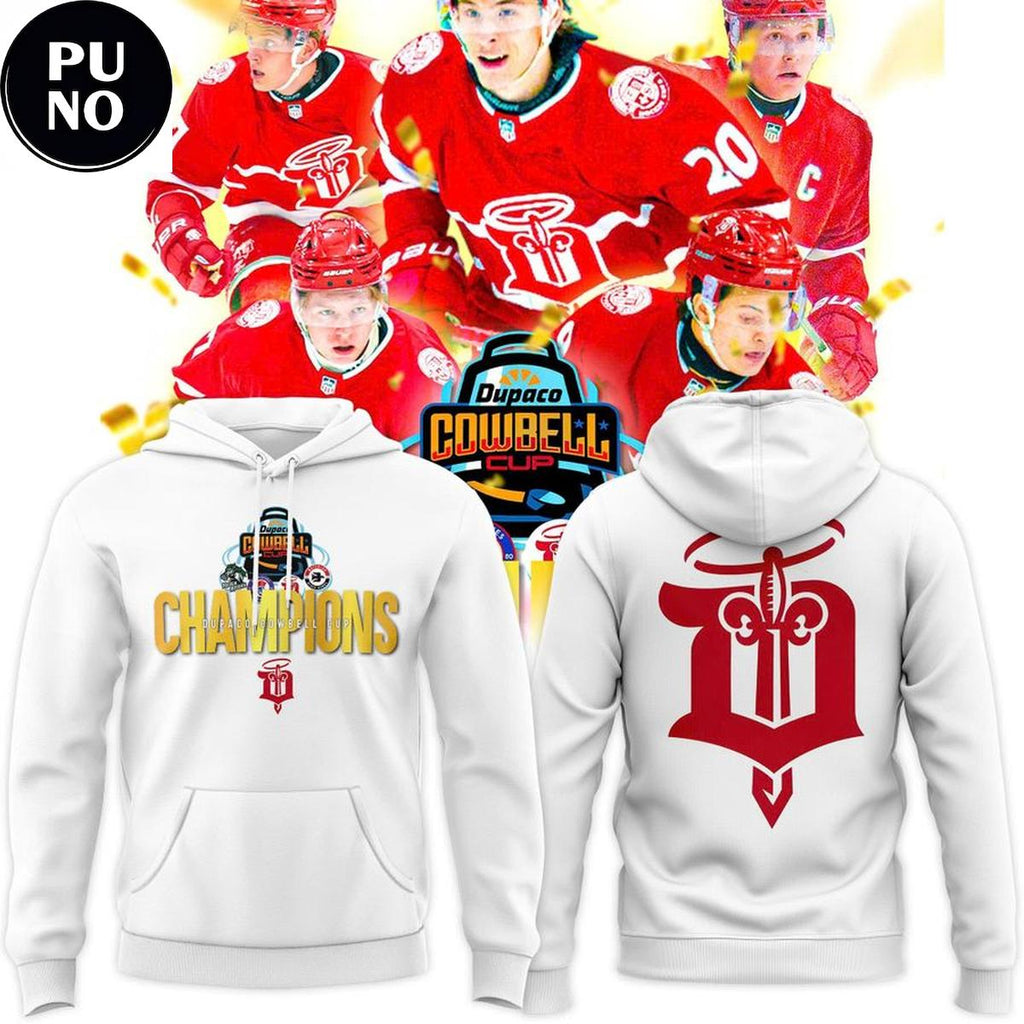 Dubuque Fighting Saints 2026 Dupaco Cowbell Cup Champion Hoodie T-Shirt