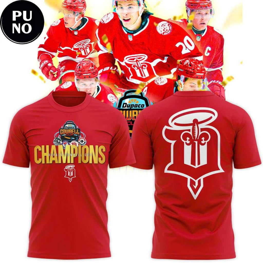 Dubuque Fighting Saints 2026 Dupaco Cowbell Cup Champion Hoodie T-Shirt