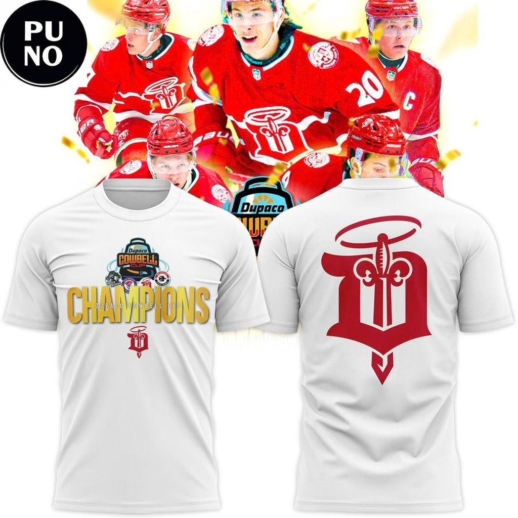 Dubuque Fighting Saints 2026 Dupaco Cowbell Cup Champion Hoodie T-Shirt