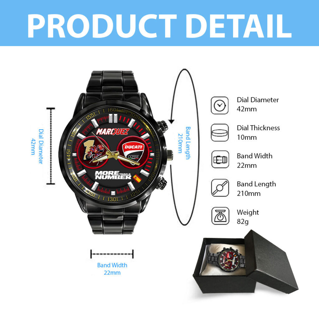 Ducati Lenovo Team x Marc Márquez 2025 World Champion Black Stainless Steel Watch - HOATT13653