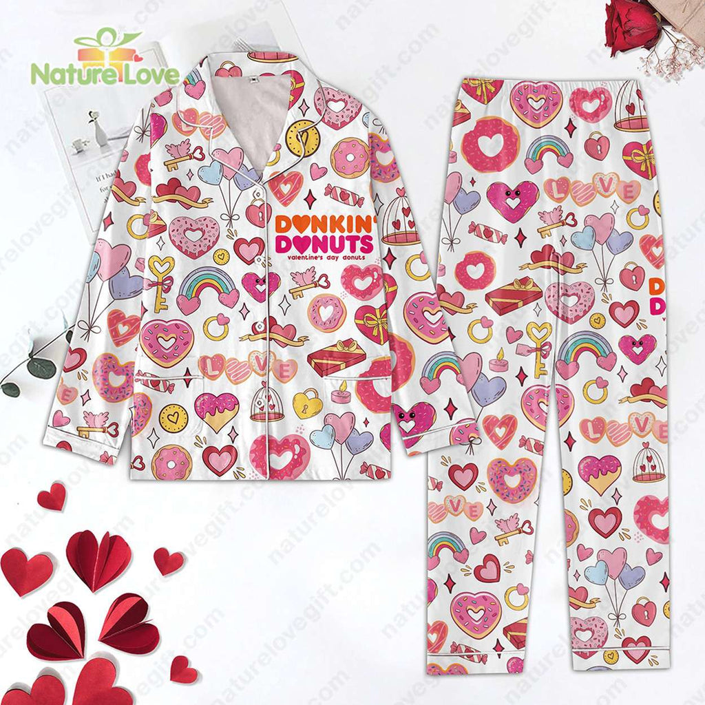 Dunkin Valentine Donuts​ Valentine’s Day Donut Pajamas Set