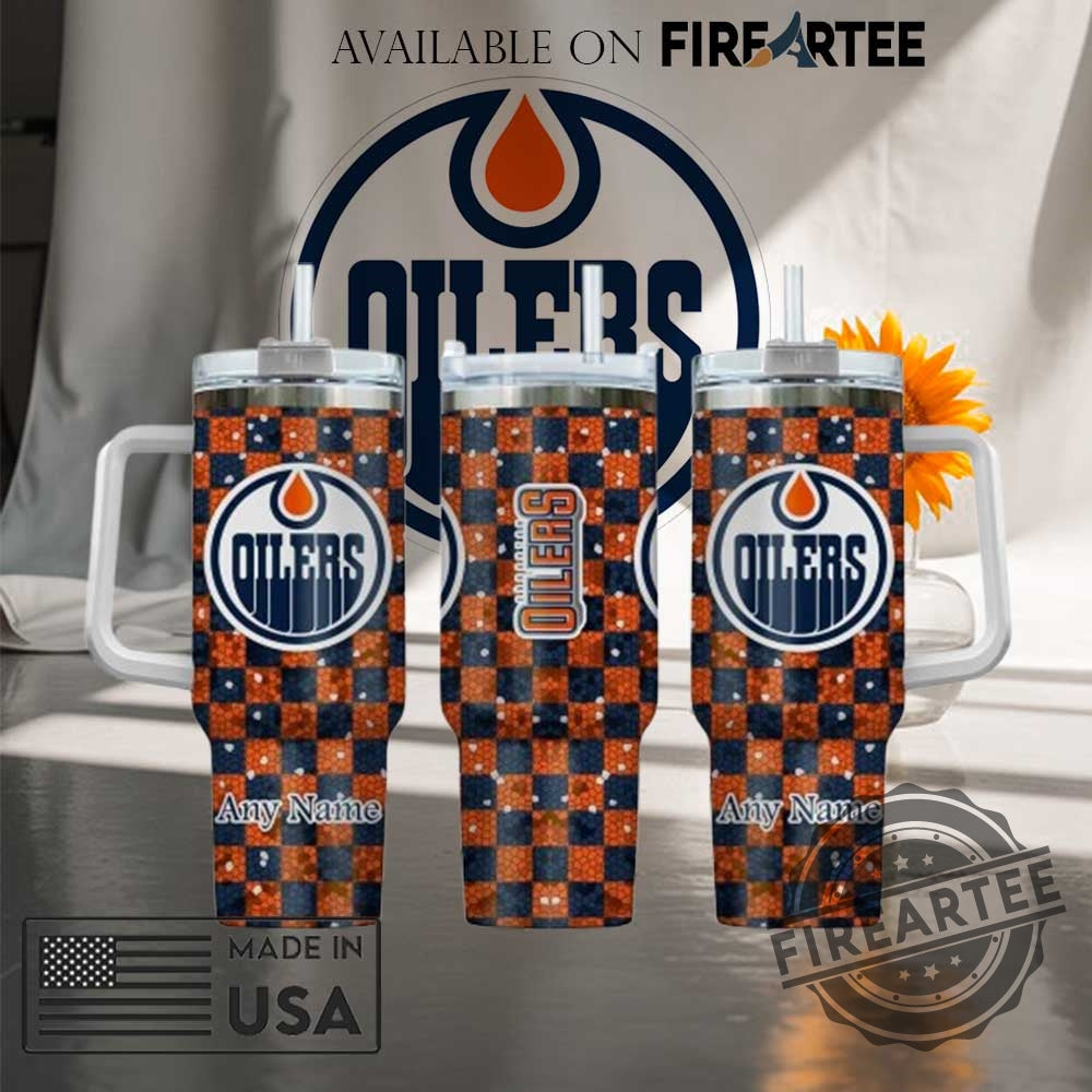 Edmonton Oilers Custom Tumbler 40 Oz Nhl Checkered Fan Cup With Handle And Straw