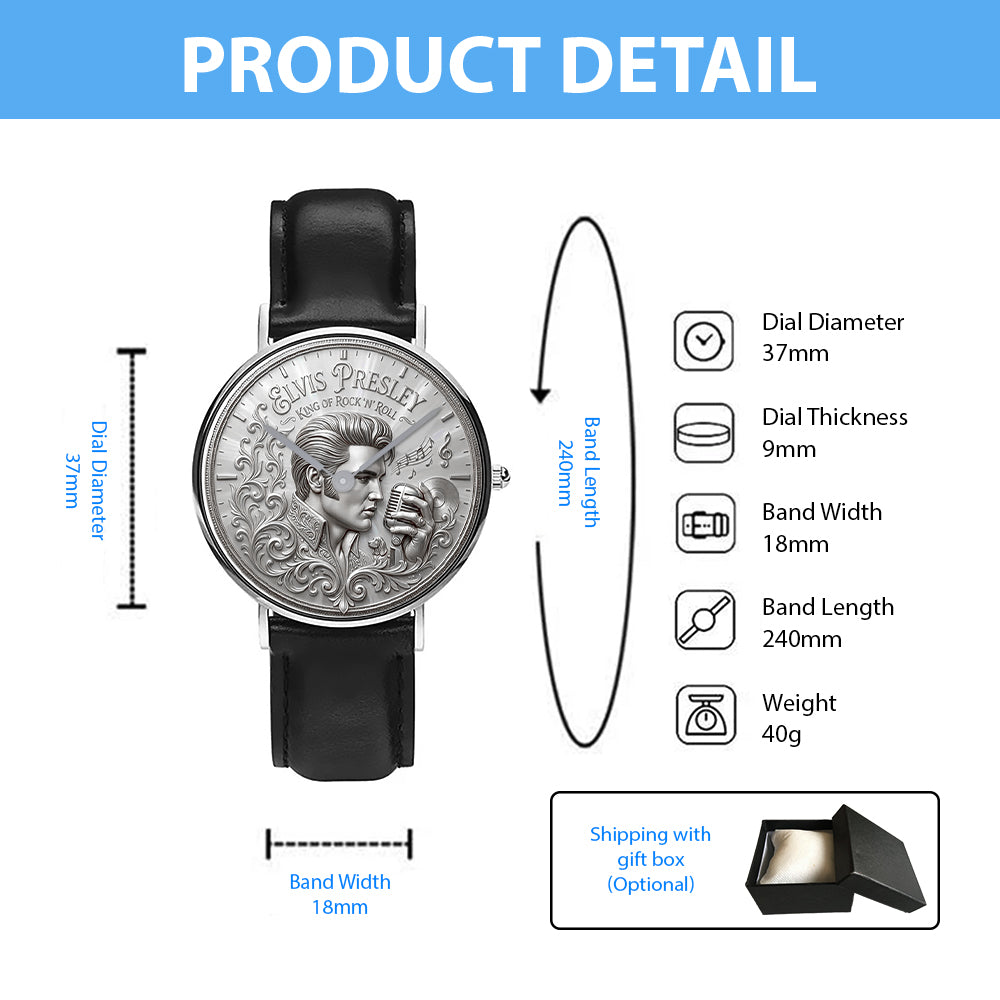 Elvis Presley Black Stitched Leather Watch - TMTHU7188