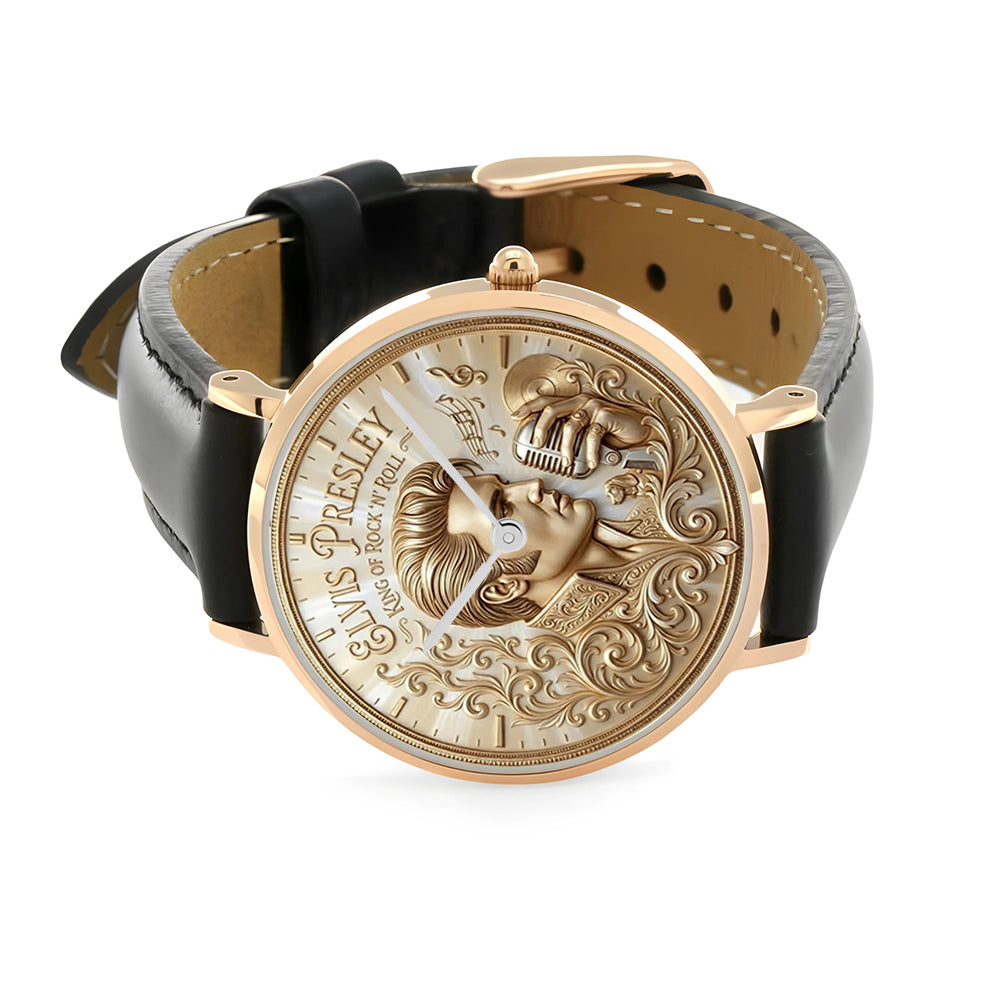 Elvis Presley Black Stitched Leather Watch - TMTHU7188