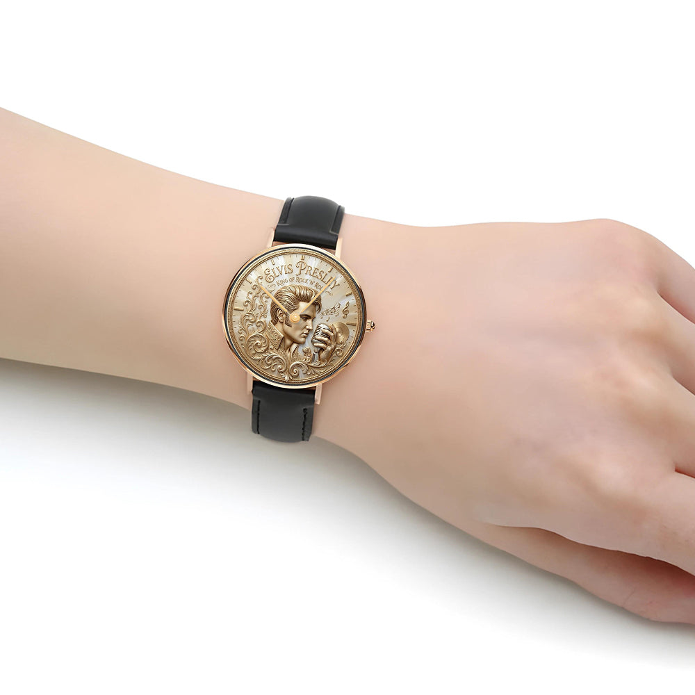Elvis Presley Black Stitched Leather Watch - TMTHU7188