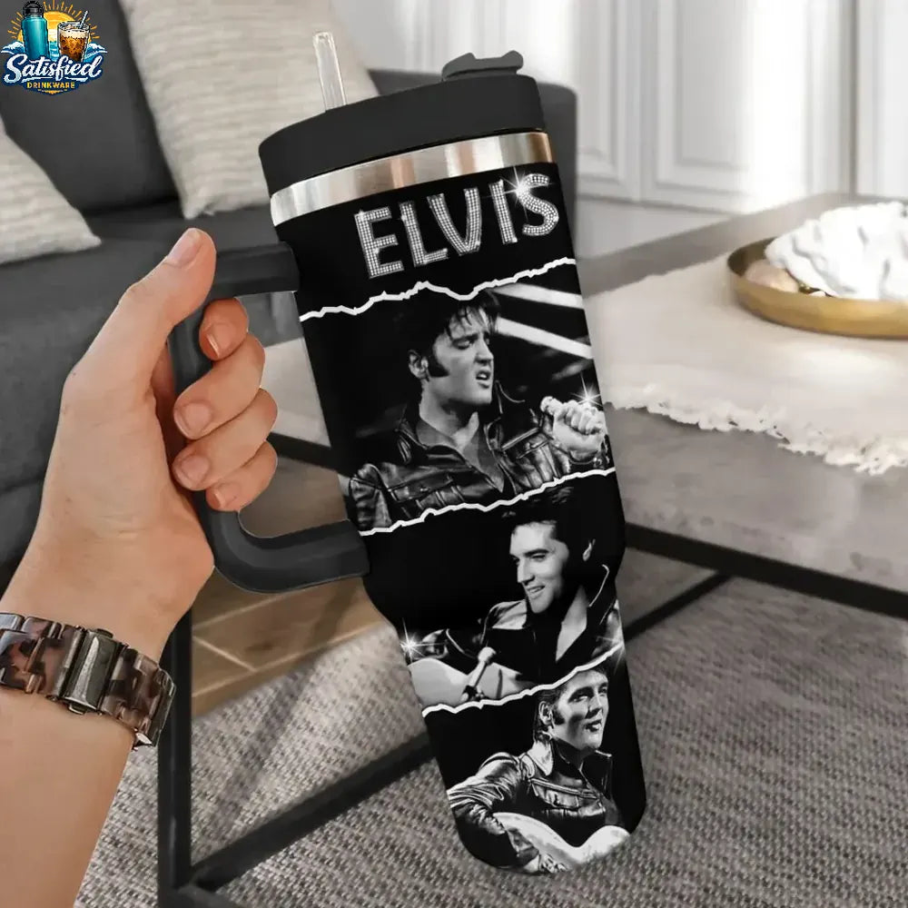 Elvis Presley Signature Black & White Photo Collage 40oz Tumbler