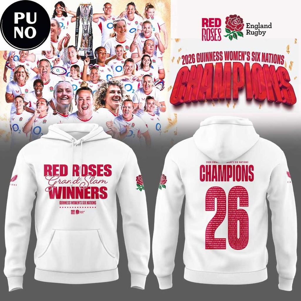 England Red Roses 2026 Guinness Women's Six Nations Champions Hoodie T-Shirt