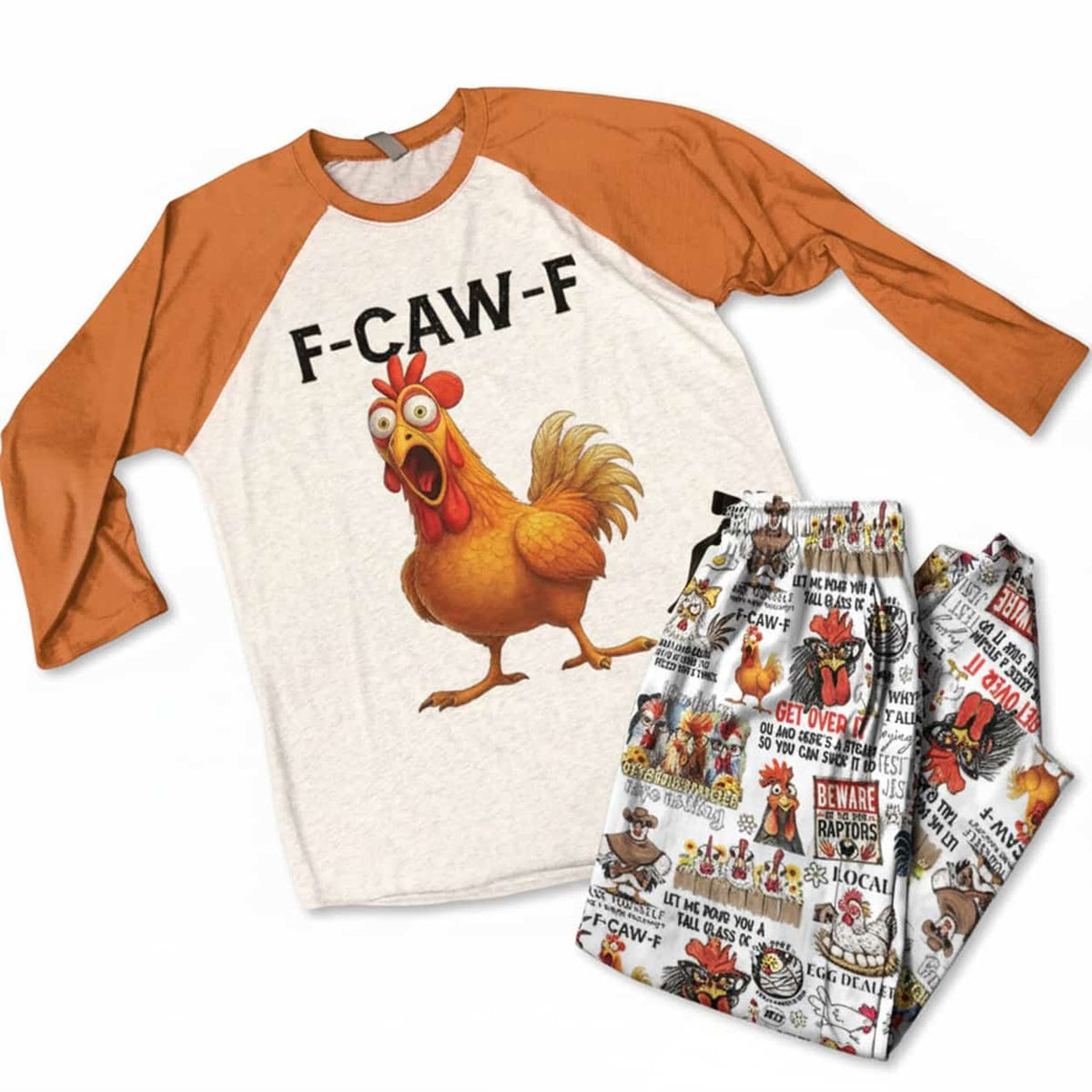 F-CAW-F Funny Chickens Raglan Lounge Pajamas
