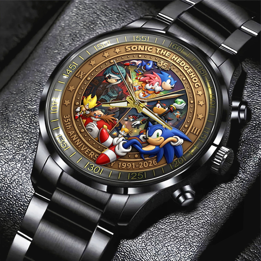 Sonic the Hedgehog 35th Anniversary Black Stainless Steel Watch - TMTHU7099