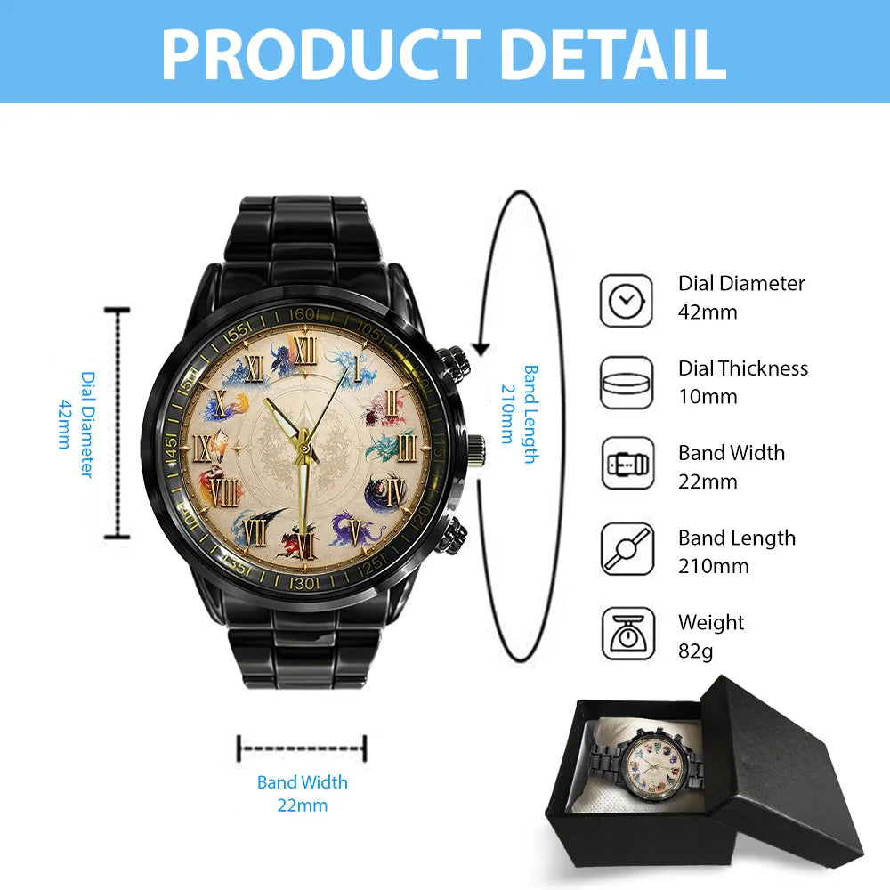 Final Fantasy Black Stainless Steel Watch - GNE8384