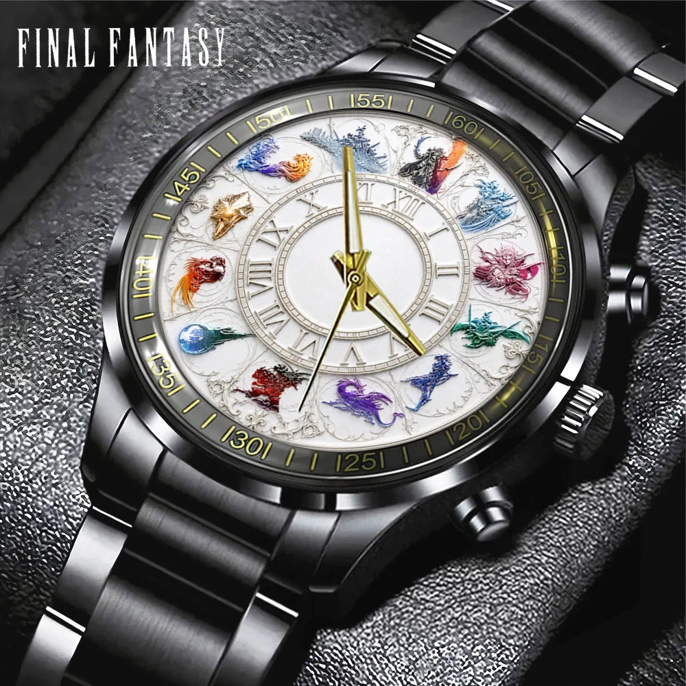 Final Fantasy Black Stainless Steel Watch - GNE8386