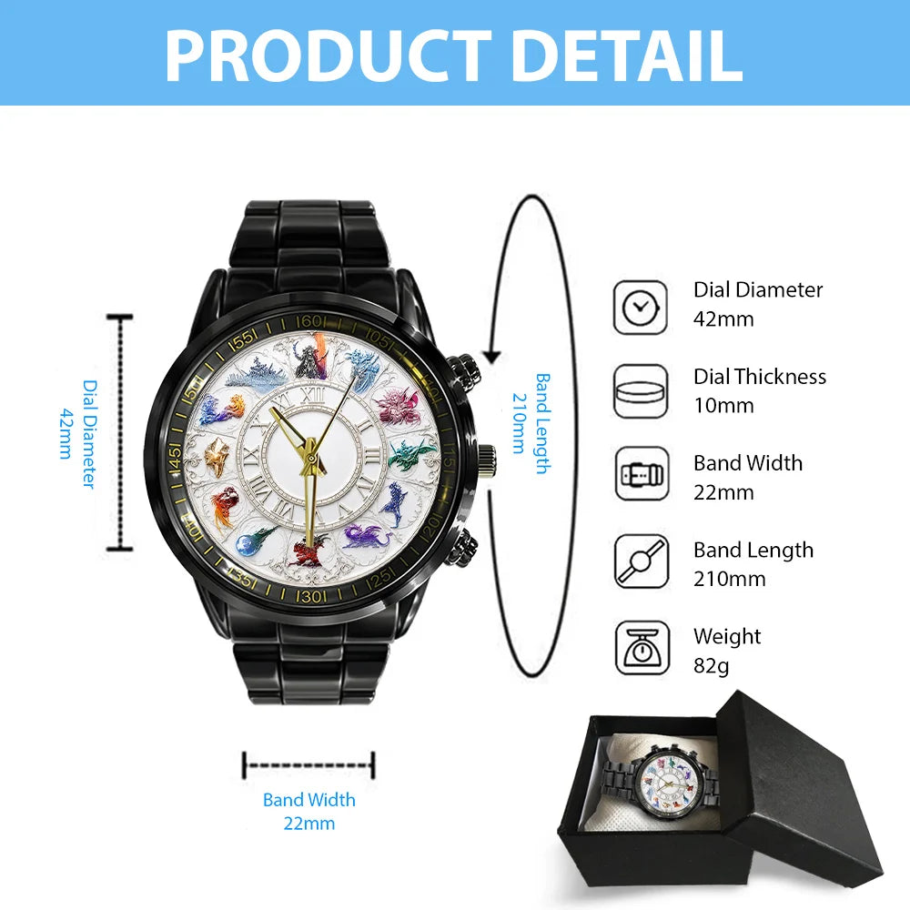 Final Fantasy Black Stainless Steel Watch - GNE8386