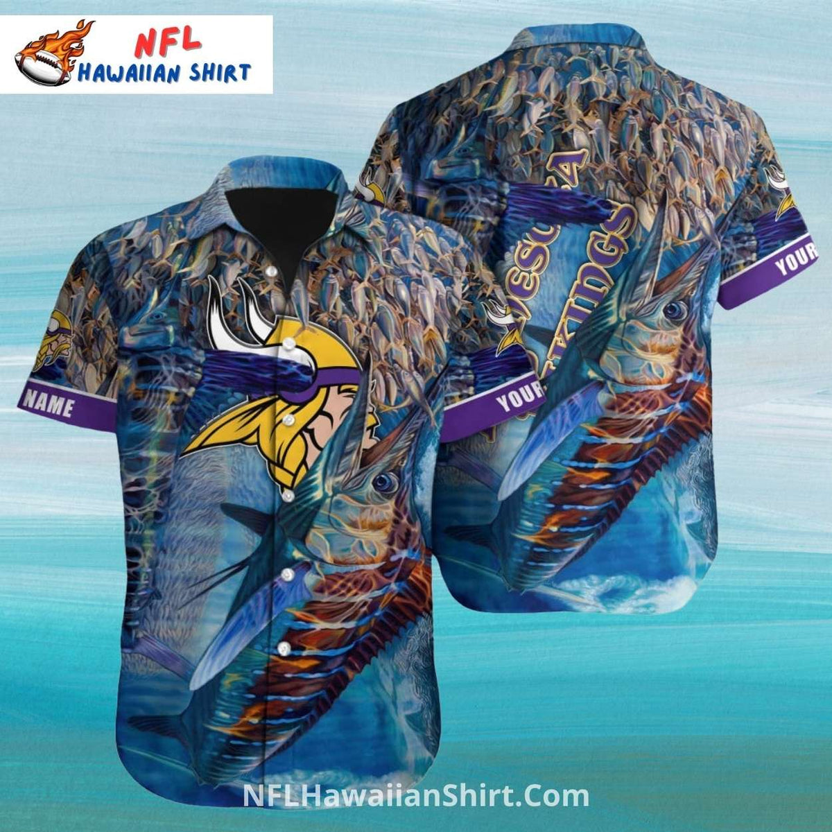 Fishing Marlin Minnesota Vikings Aloha Shirt