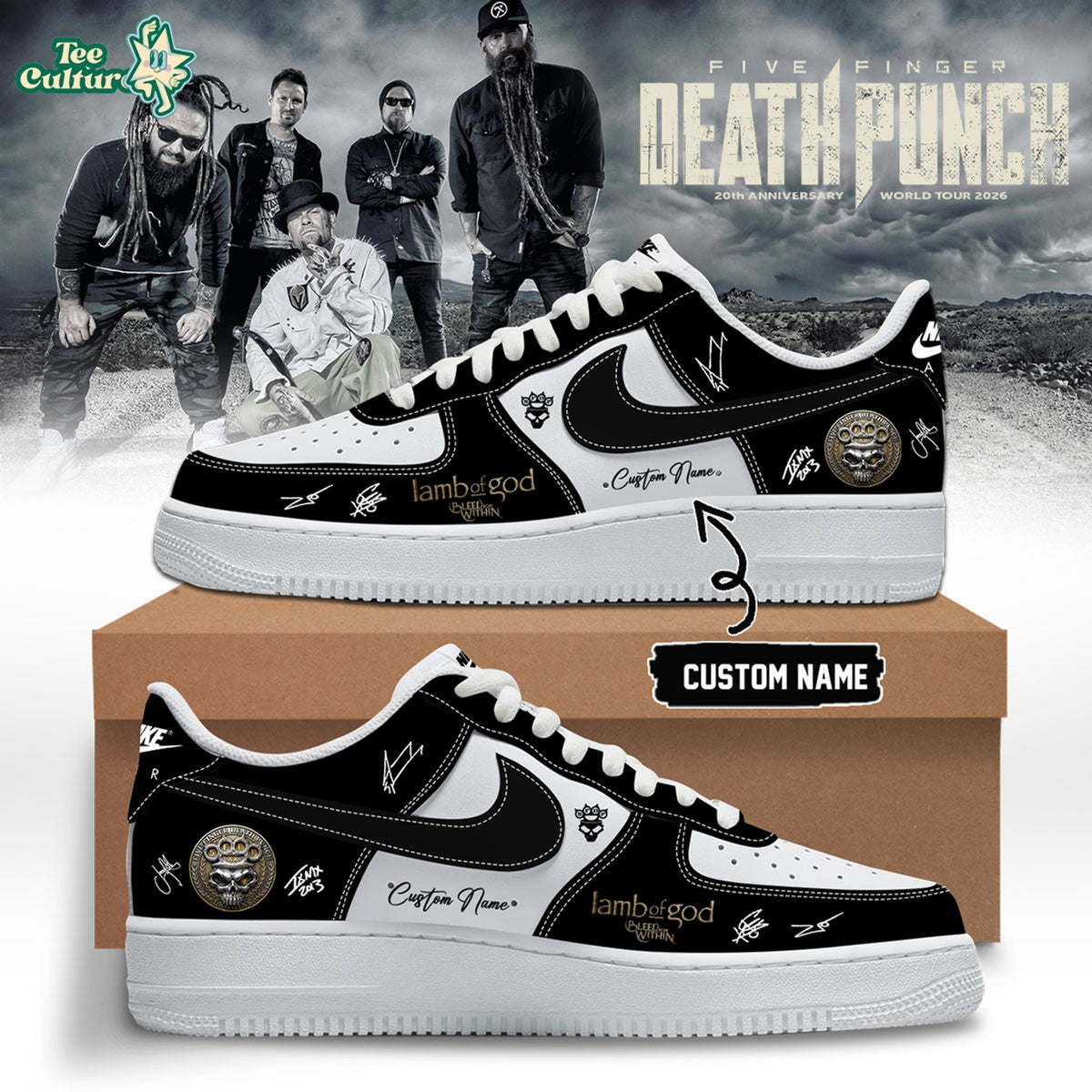 Five Finger Death Punch Hits Me Tour 2026 Signed Custom Air Force 1 Sneakers Ver2