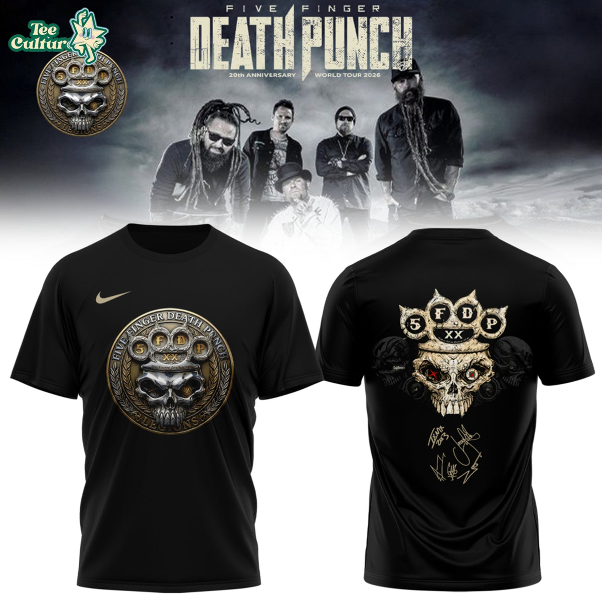 Five Finger Death Punch Hits Me Tour 2026 Signed Graphic T-Shirt Ver2
