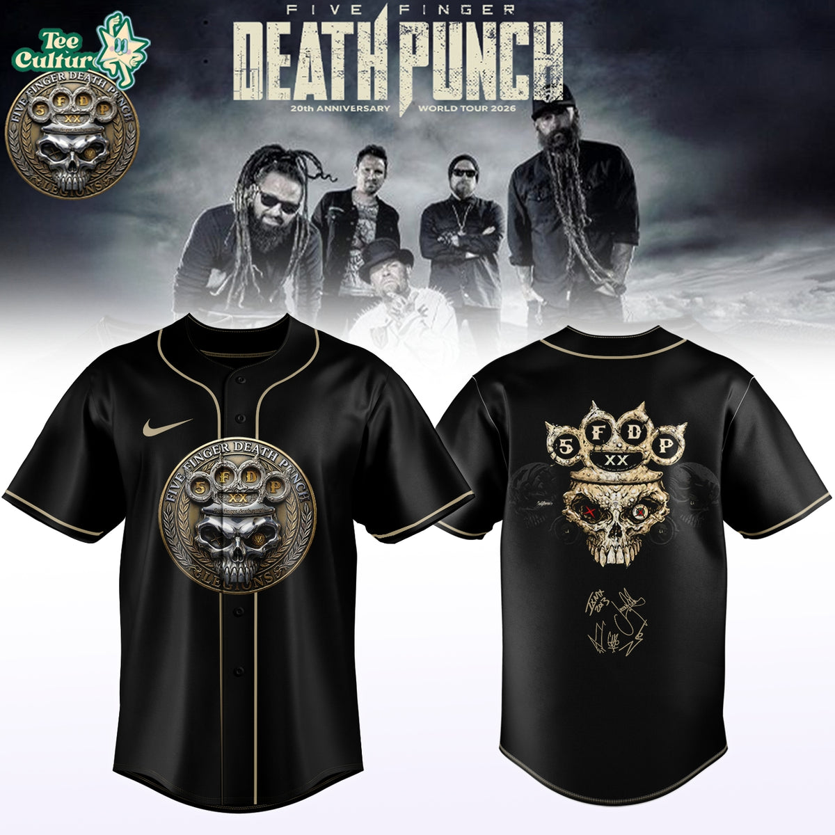 Five Finger Death Punch Hits Me Tour 2026 Signed Limited Baseball Jersey