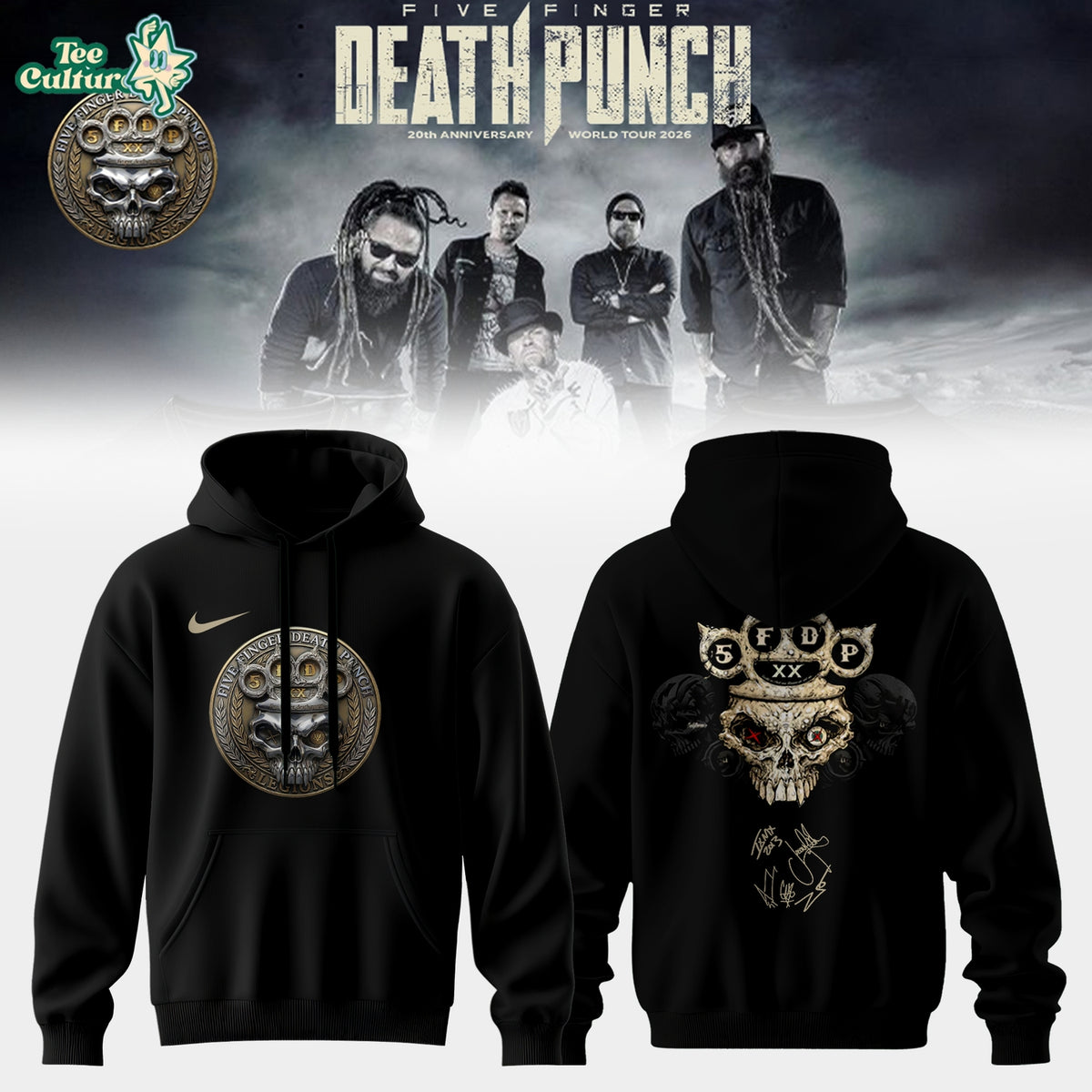 Five Finger Death Punch Hits Me Tour 2026 Signed Pullover Hoodie Ver2