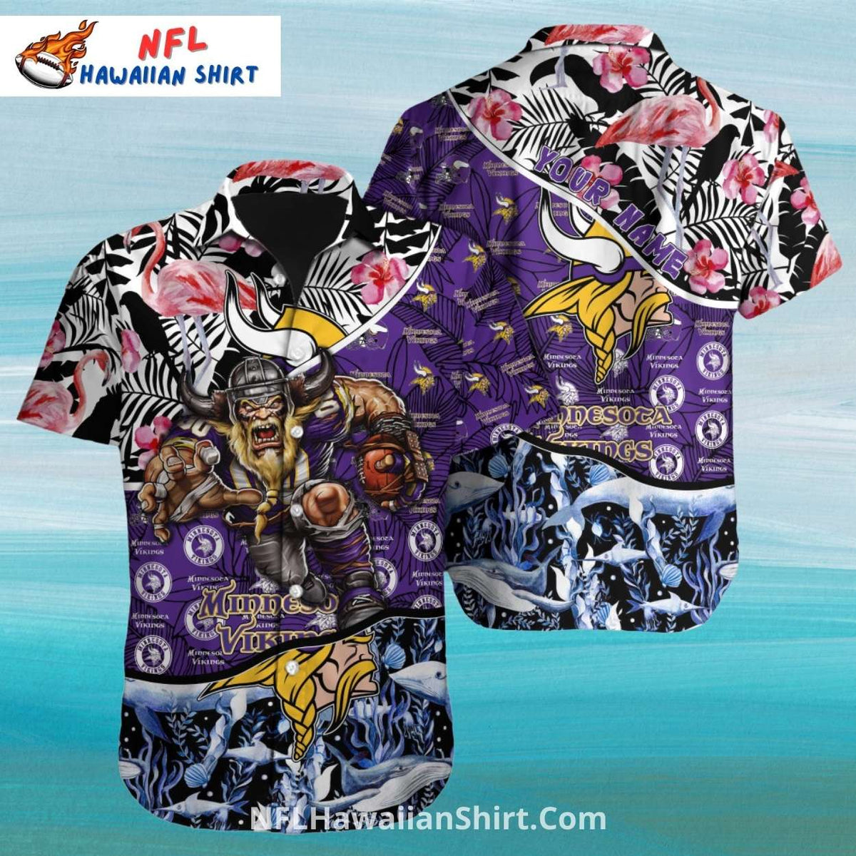 Flamingo And Ocean Minnesota Vikings Aloha Shirt