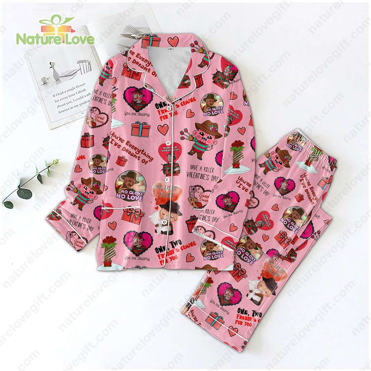 Freddy Krueger Cartoon​ Lover Valentines Pajamas Set