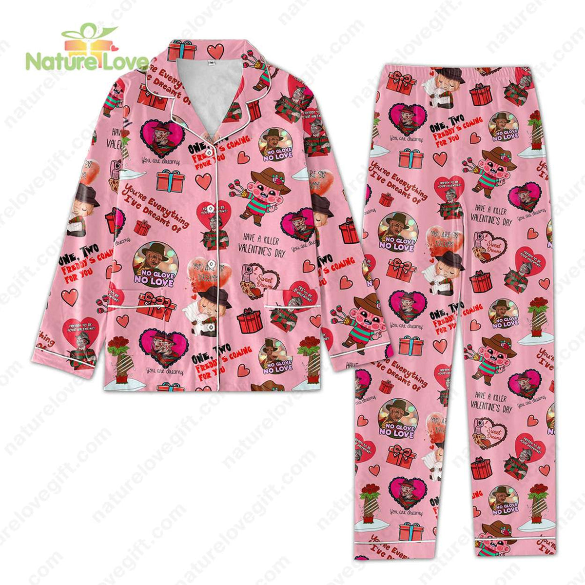 Freddy Krueger Cartoon​ Lover Valentines Pajamas Set