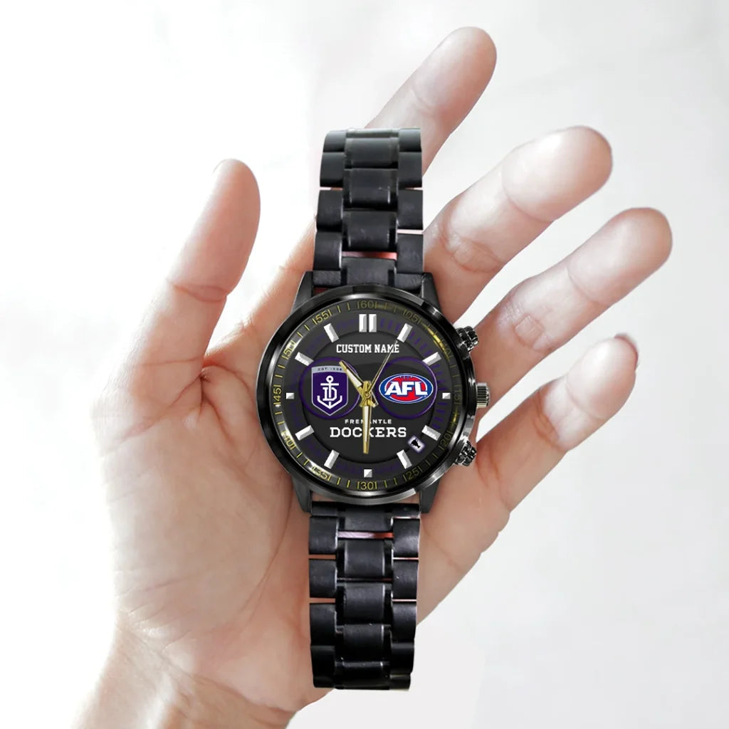 Personalized Fremantle Dockers Black Stainless Steel Watch - TANTN24914