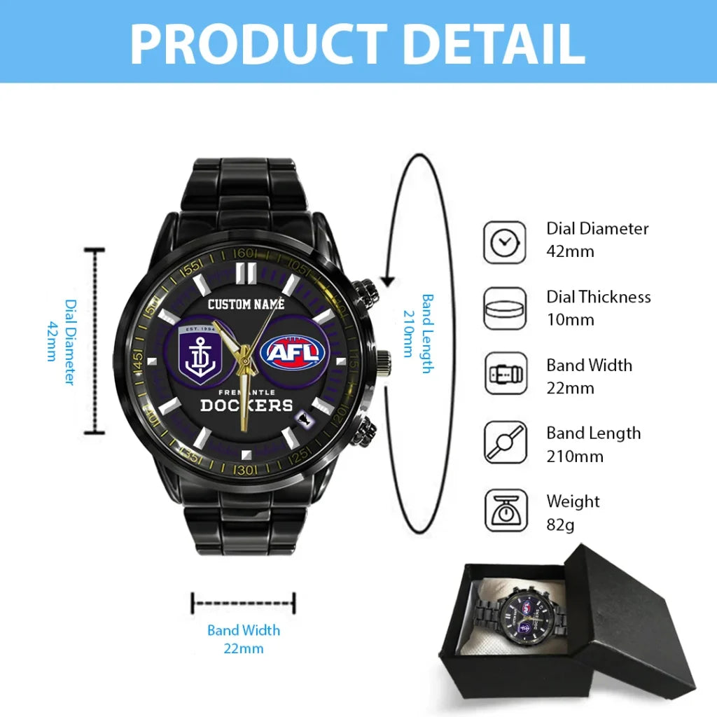 Personalized Fremantle Dockers Black Stainless Steel Watch - TANTN24914