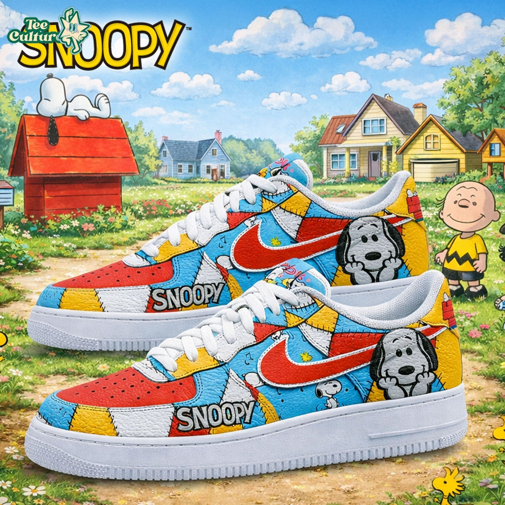 Funny Snoopy Peanuts Patchwork Custom Air Force 1 Sneakers Shoes