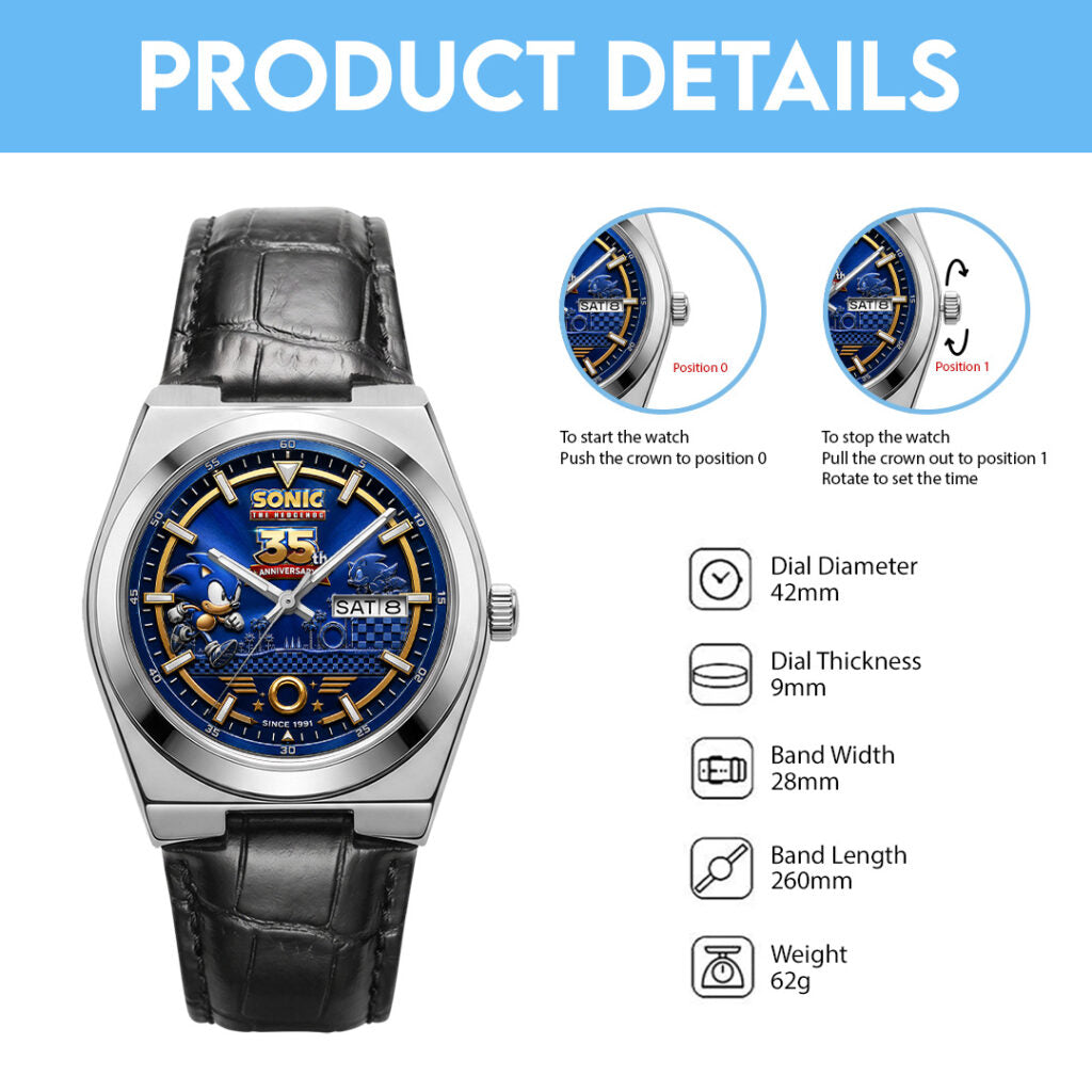 Sonic The Hedgehog 35th Anniversary Leather Alloy Watch - GNE7541