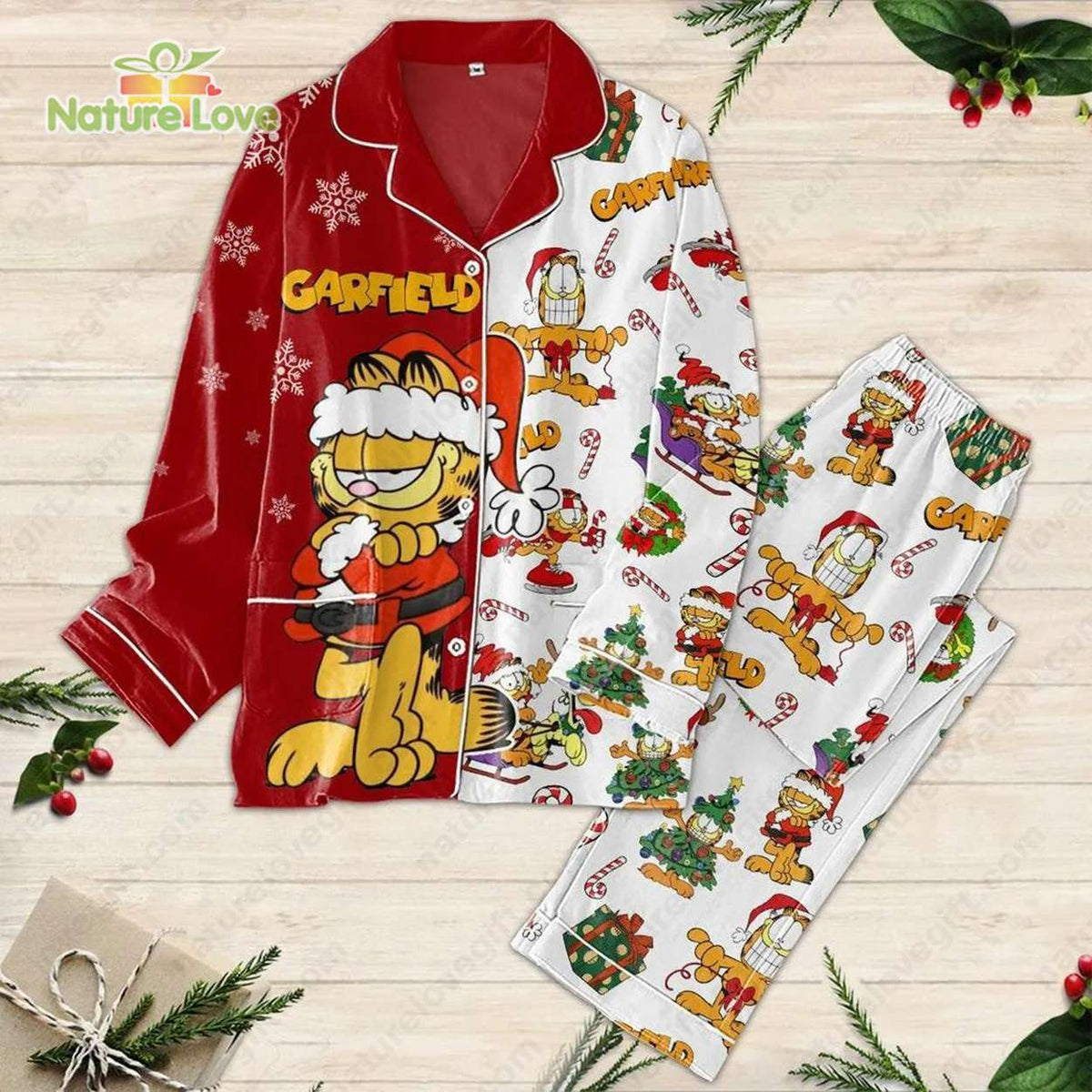 Garfield Christmas White and Red Christmas Pajamas Set