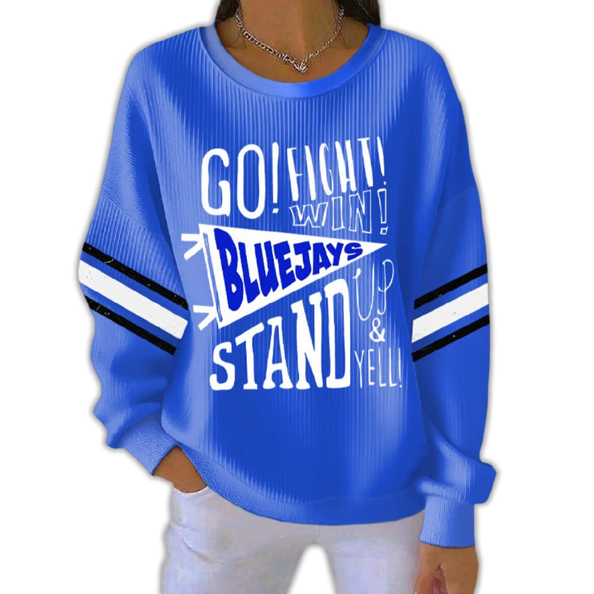 Go Fight Blue Jays Elastic Pit Strip Sweatshirt