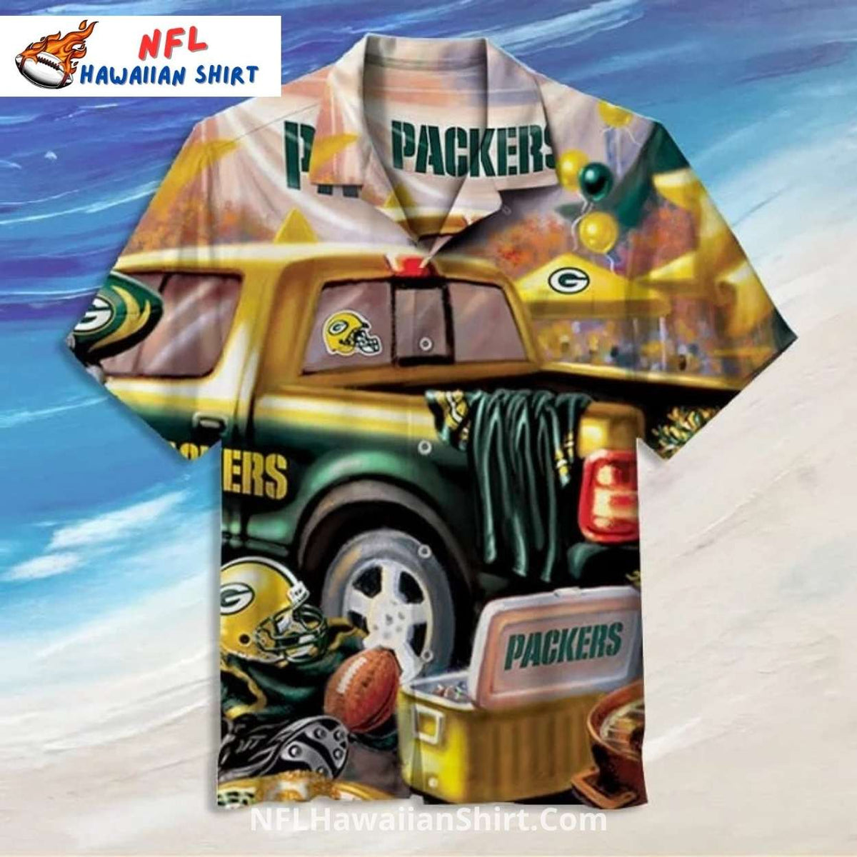 Green Bay Packers Aloha Shirt With Bold Green And Yellow Graphics