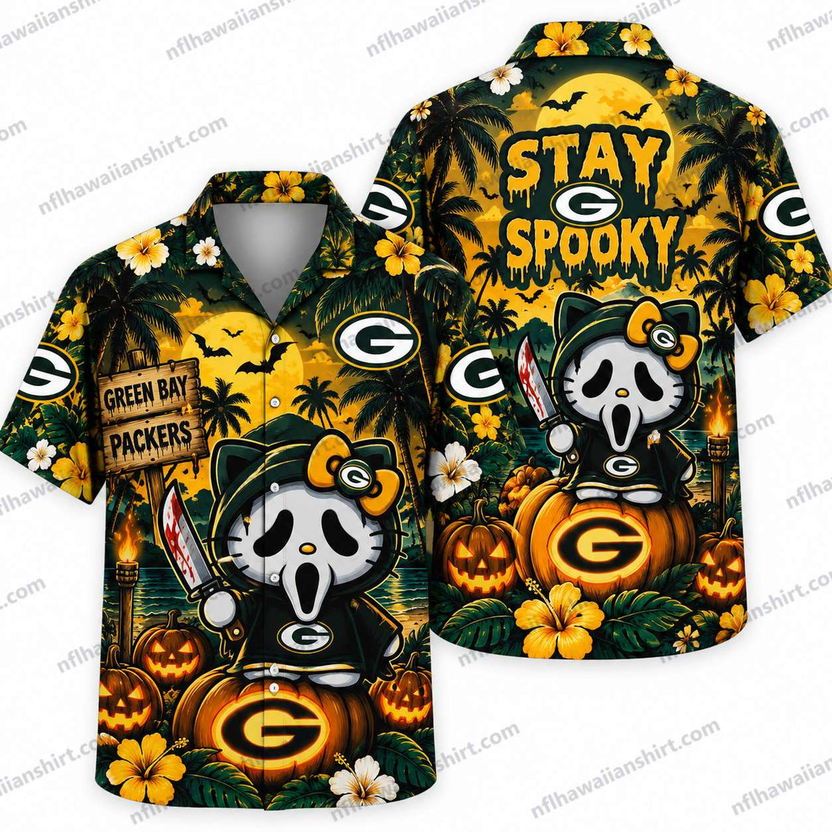 Green Bay Packers Ghostface Horror Halloween Hawaiian Shirt