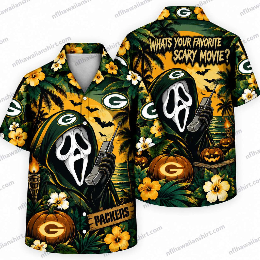 Green Bay Packers Ghostface Horror Halloween Hawaiian Shirt