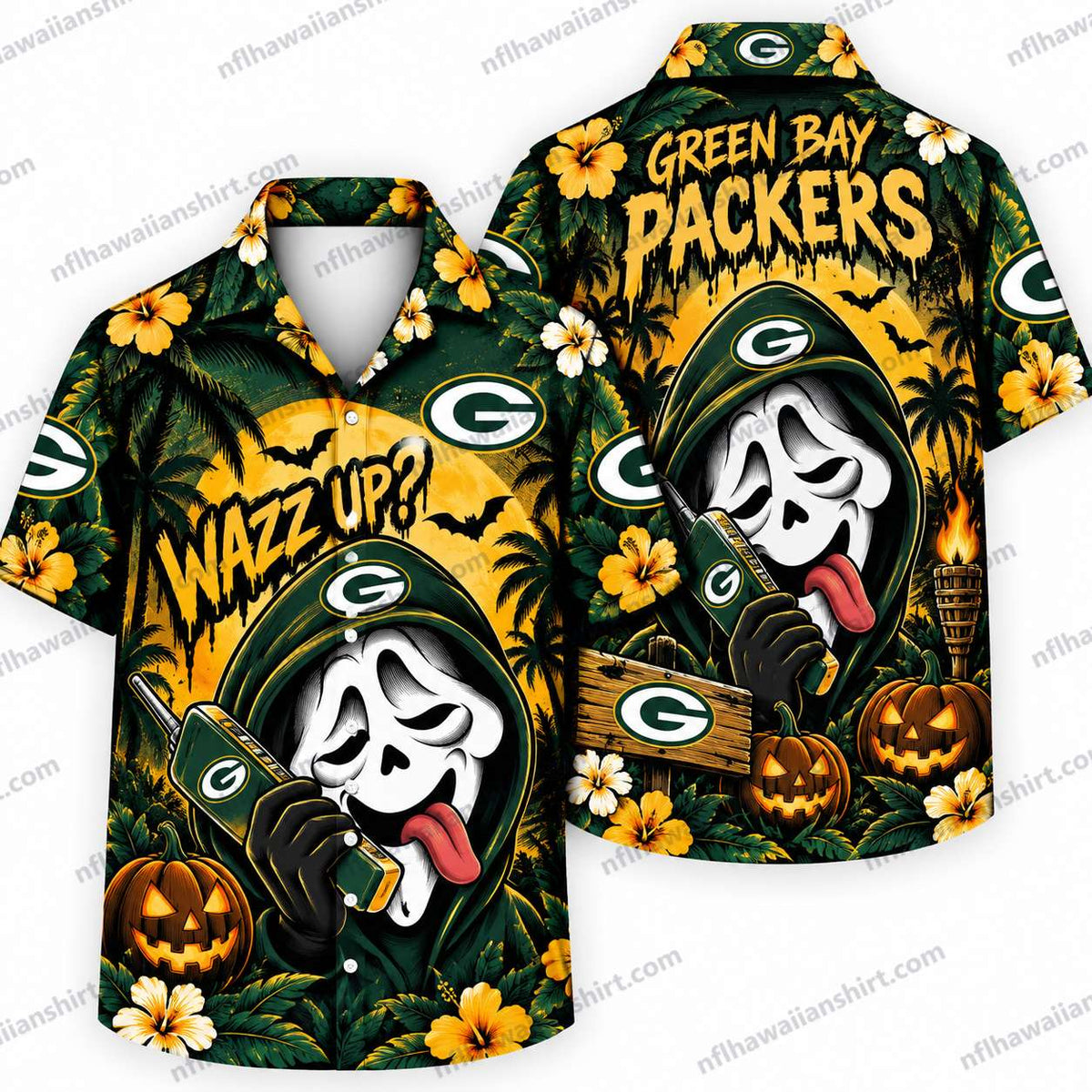 Green Bay Packers Ghostface Horror Halloween Hawaiian Shirt