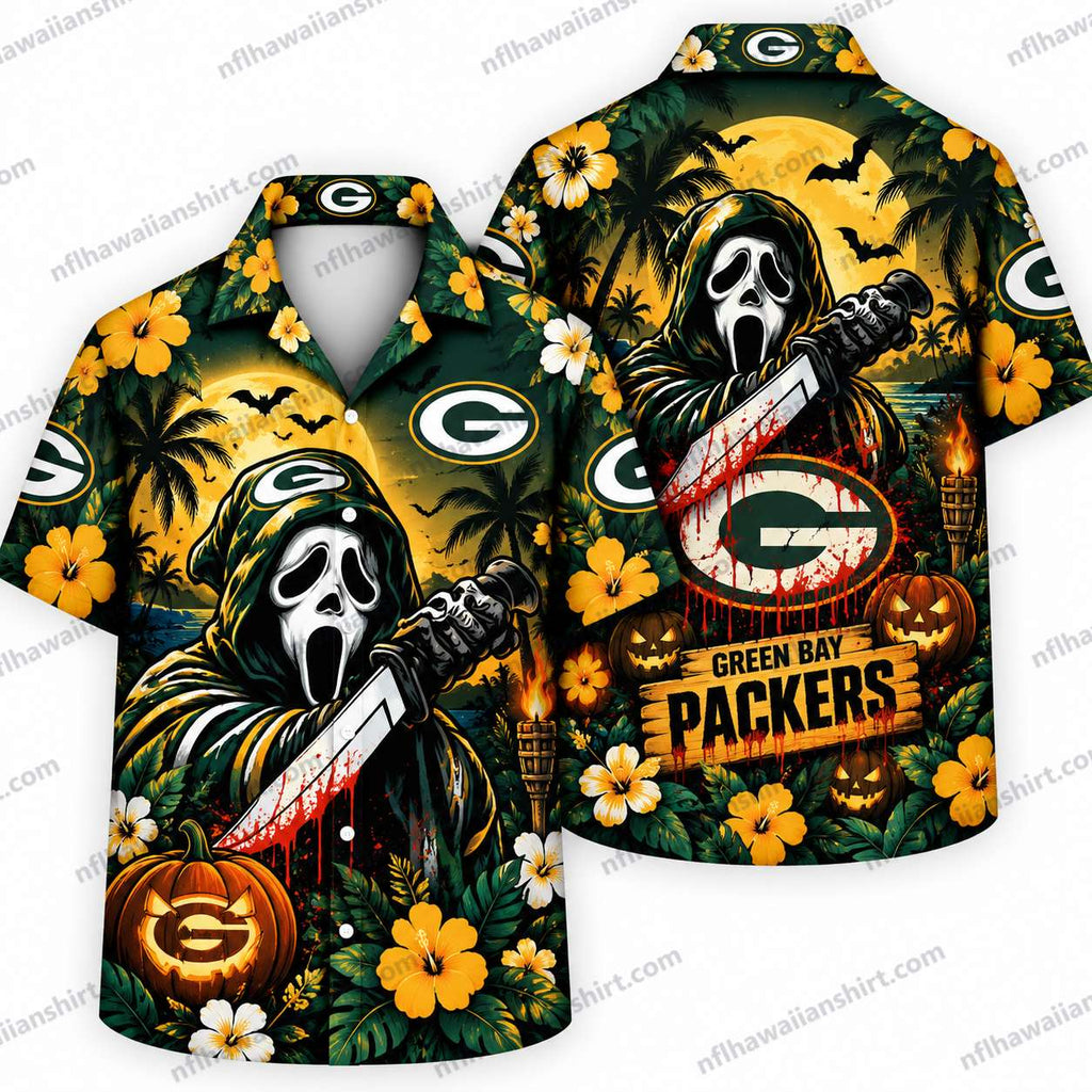 Green Bay Packers Ghostface Horror Halloween Hawaiian Shirt