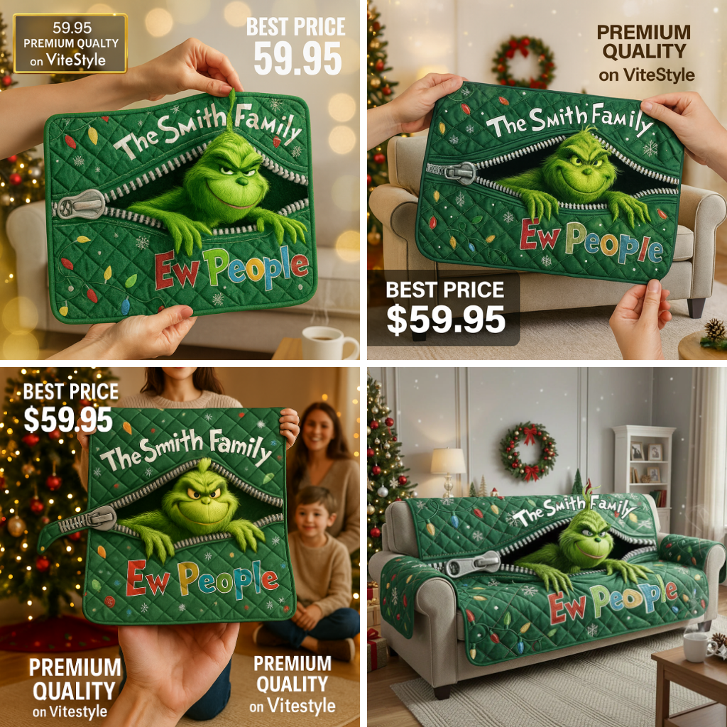Grinch Ew People Personalized Stole Christmas Quilted Sofa
