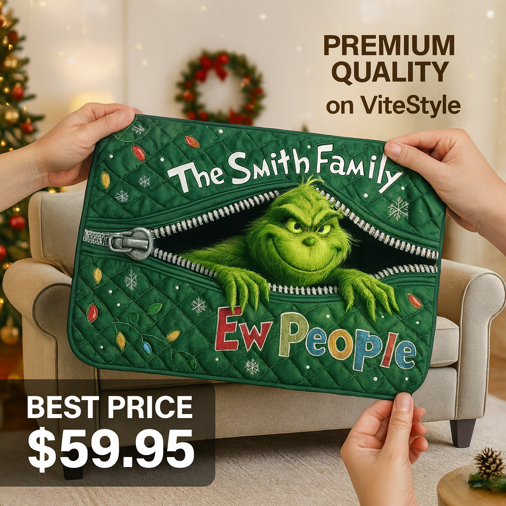 Grinch Ew People Personalized Stole Christmas Quilted Sofa