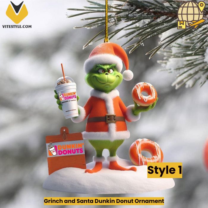 Grinch and Santa Dunkin Donut Ornament