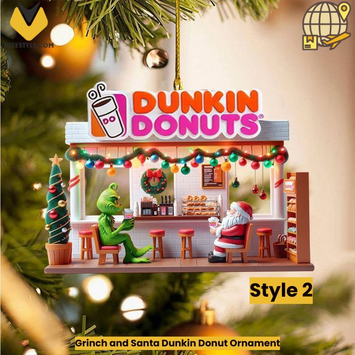 Grinch and Santa Dunkin Donut Ornament