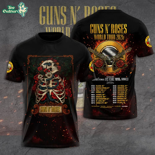 Guns N’ Roses 2026 World Tour 3D Graphic T-Shirt Version 6